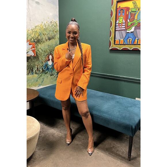 SANDRO Orange Crepe Collar Front Button Long Sleeves Harper Blazer Size 36 - Picture 14 of 16